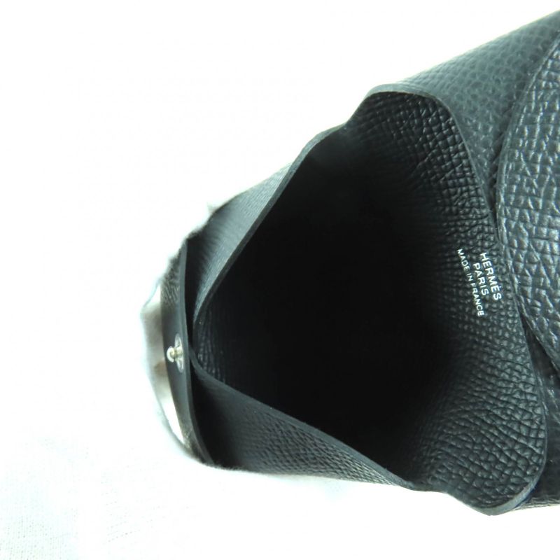 Hermes Bastia Black Vaux Epson Coin Case Coin Purse Wallet With Box Engraved B