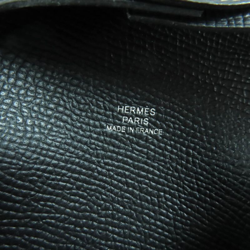 Hermes Bastia Black Vaux Epson Coin Case Coin Purse Wallet With Box Engraved B