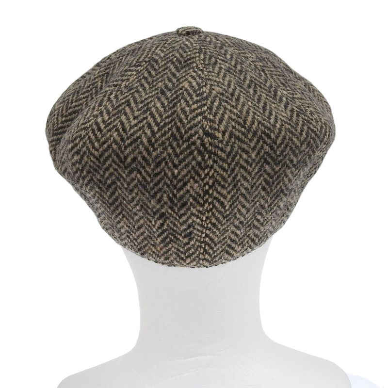 Hermes Wool Cashmere Dear Leather Use Herringbone Pattern Tweed Casket Hat