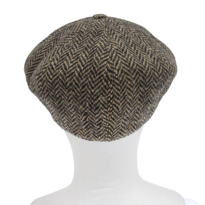 Hermes Wool Cashmere Dear Leather Use Herringbone Pattern Tweed Casket Hat