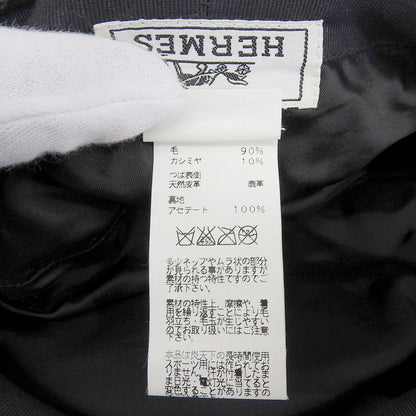 Hermes Wool Cashmere Dear Leather Use Herringbone Pattern Tweed Casket Hat