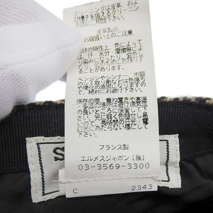 Hermes Wool Cashmere Dear Leather Use Herringbone Pattern Tweed Casket Hat