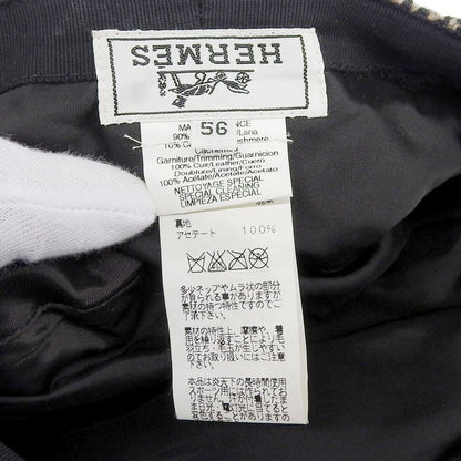 Hermes Wool Cashmere Dear Leather Use Herringbone Pattern Tweed Casket Hat
