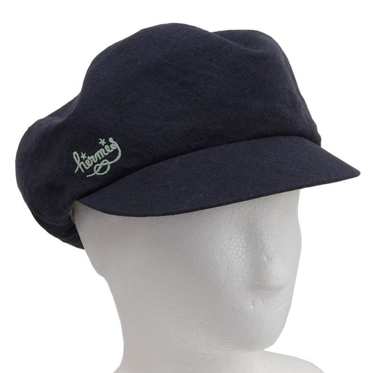 Hermes Paola 100% Linen Logo Embroidery Checkered Lining Casket Hat Navy 57