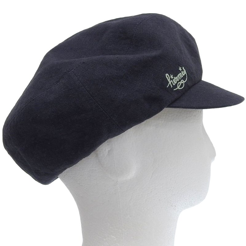 Hermes Paola 100% Linen Logo Embroidery Checkered Lining Casket Hat Navy 57