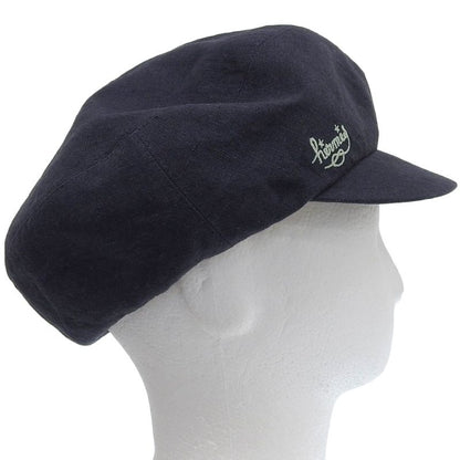 Hermes Paola 100% Linen Logo Embroidery Checkered Lining Casket Hat Navy 57