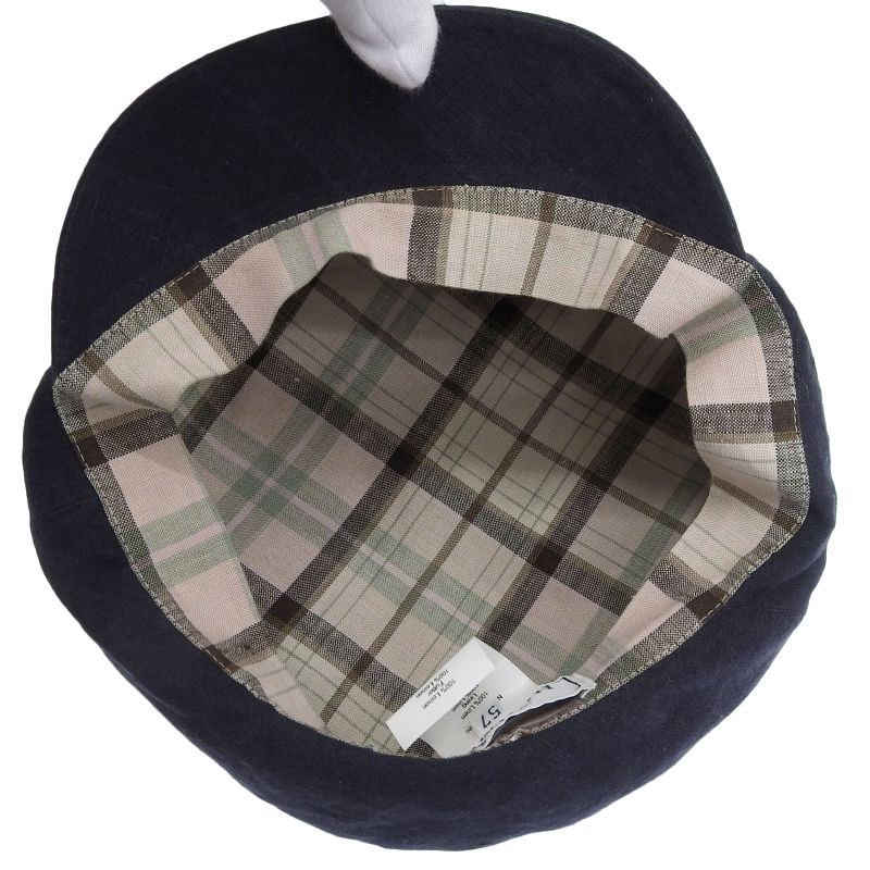Hermes Paola 100% Linen Logo Embroidery Checkered Lining Casket Hat Navy 57