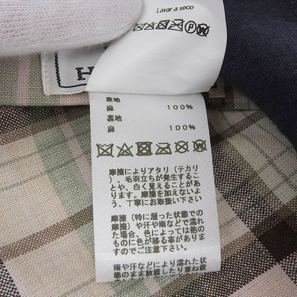 Hermes Paola 100% Linen Logo Embroidery Checkered Lining Casket Hat Navy 57