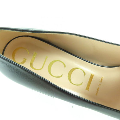 Gucci 643884 Malaga KID NERO Horsebit Mid Heel Leather Pumps Gold Hardware 38