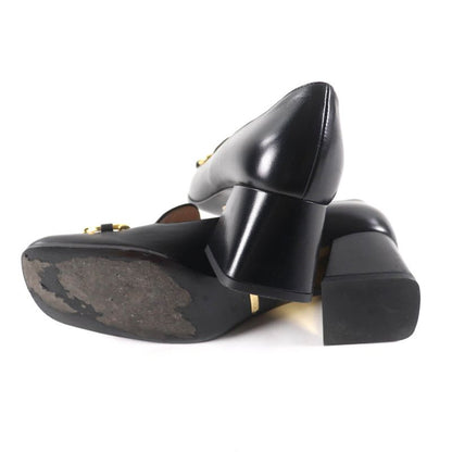 Gucci 643884 Malaga KID NERO Horsebit Mid Heel Leather Pumps Gold Hardware 38