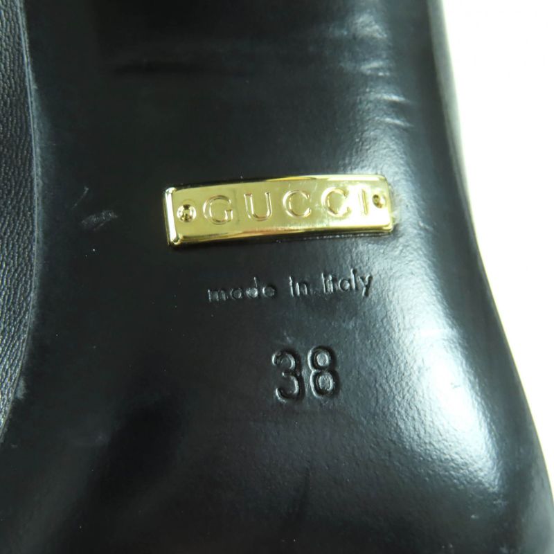 Gucci 643884 Malaga KID NERO Horsebit Mid Heel Leather Pumps Gold Hardware 38