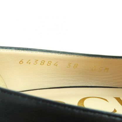 Gucci 643884 Malaga KID NERO Horsebit Mid Heel Leather Pumps Gold Hardware 38