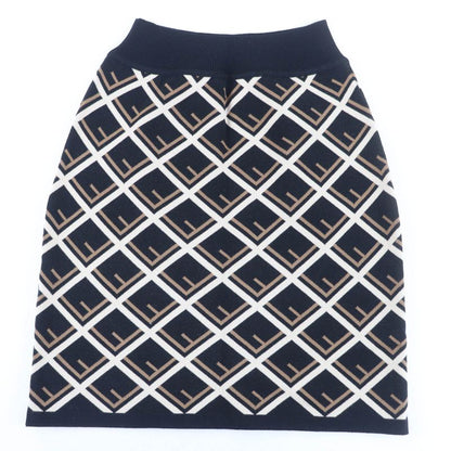 Fendi F Logo Allover Zucca Pattern Knit Skirt Mini Skirt Trapezoidal Skirt