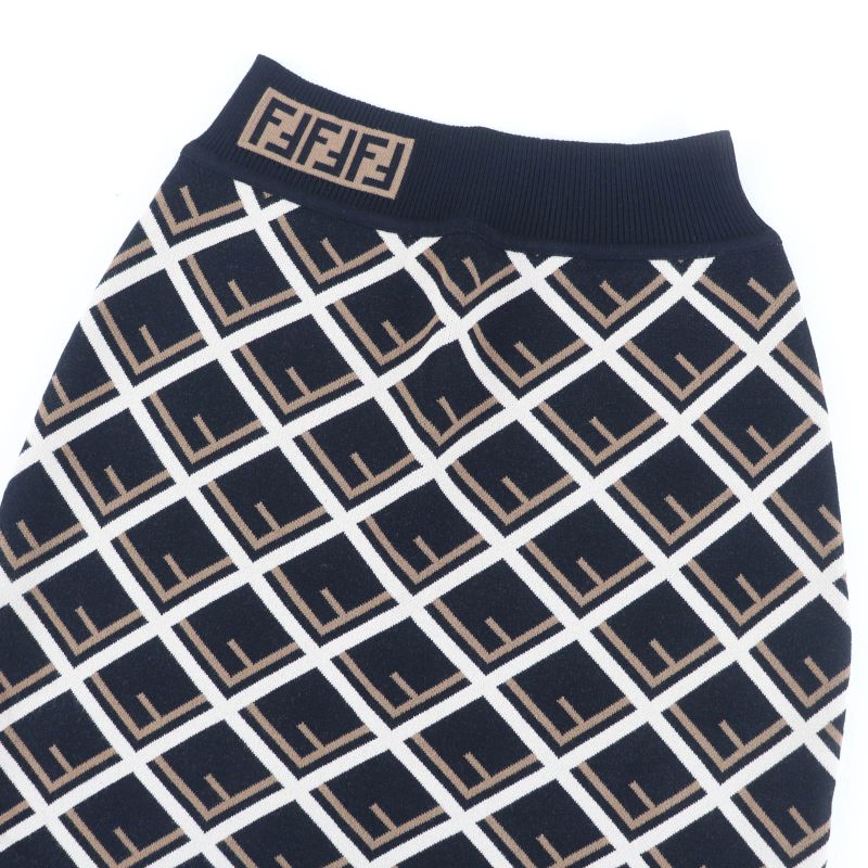 Fendi F Logo Allover Zucca Pattern Knit Skirt Mini Skirt Trapezoidal Skirt