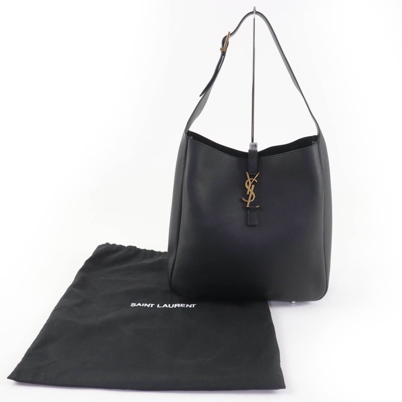 Saint Laurent Paris 753837 LE 5 A 7 Soft Large Leather Shoulder Bag Black Gold