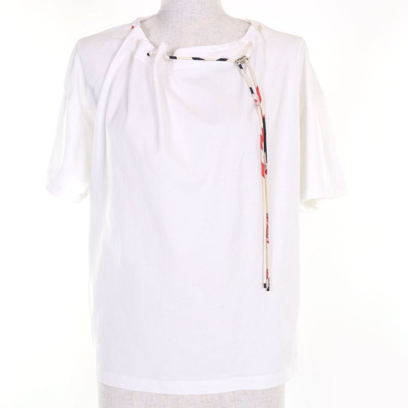 Hermes 06-7731 20SS 100% Cotton 100% Silk Top With Loop Tie Short Sleeve