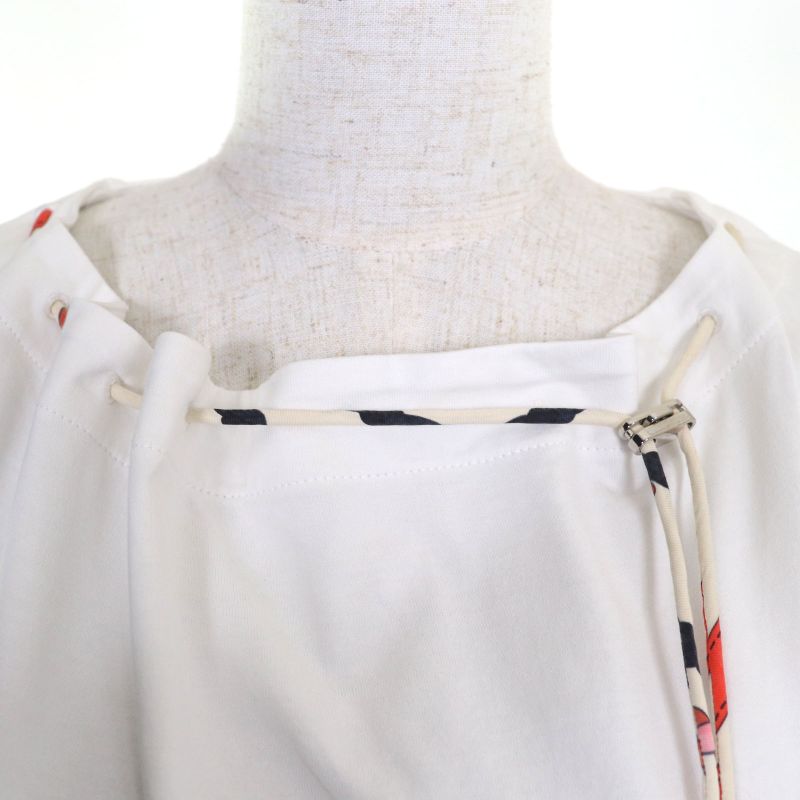 Hermes 06-7731 20SS 100% Cotton 100% Silk Top With Loop Tie Short Sleeve