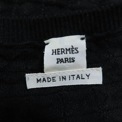 Hermes Cashmere Silk Seventh Sleeve Knit Top Sweater Black 38 Made In Italy