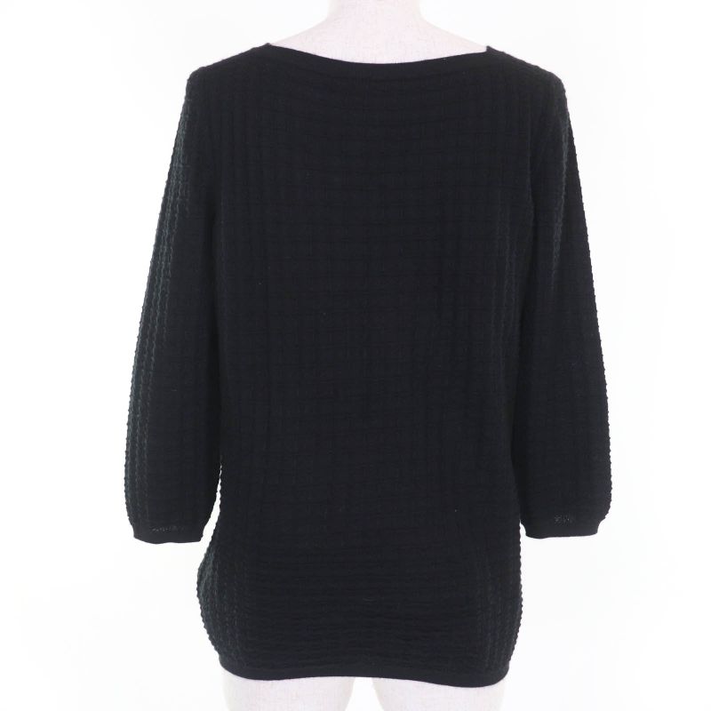 Hermes Cashmere Silk Seventh Sleeve Knit Top Sweater Black 38 Made In Italy