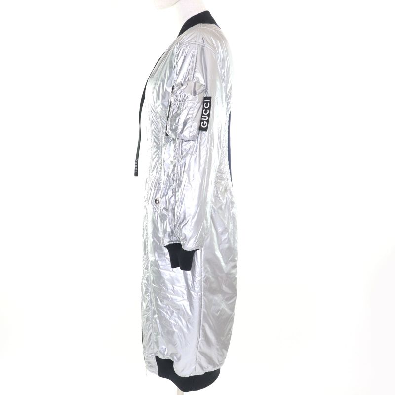 Gucci 24SS Resort Collection Metallic Runway Worn Zip Up Long Coat Silver 36