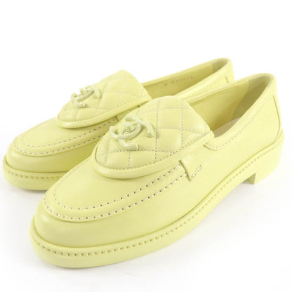 CHANEL G45474 Coco Mark Matelasse Turnlock Leather Loafers Yellow 37 With Box
