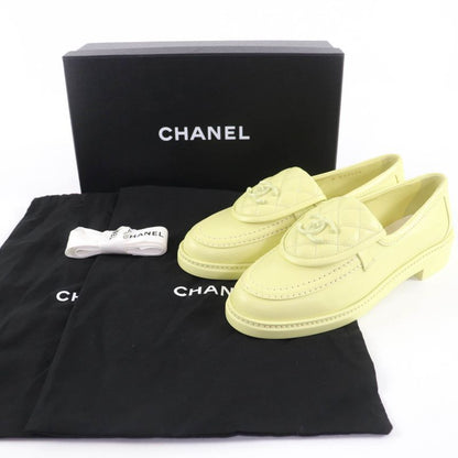 CHANEL G45474 Coco Mark Matelasse Turnlock Leather Loafers Yellow 37 With Box