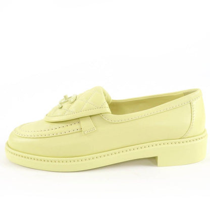 CHANEL G45474 Coco Mark Matelasse Turnlock Leather Loafers Yellow 37 With Box