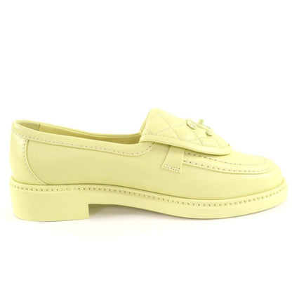 CHANEL G45474 Coco Mark Matelasse Turnlock Leather Loafers Yellow 37 With Box