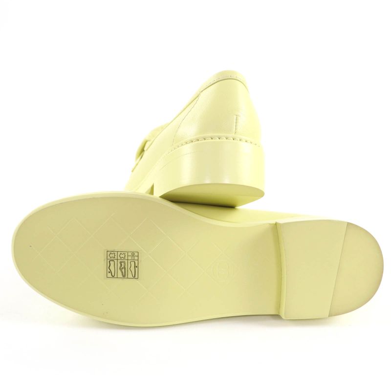CHANEL G45474 Coco Mark Matelasse Turnlock Leather Loafers Yellow 37 With Box