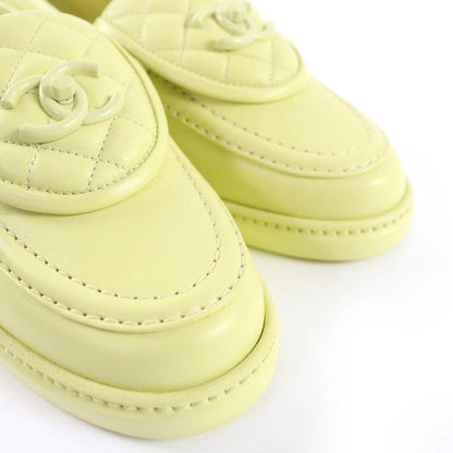 CHANEL G45474 Coco Mark Matelasse Turnlock Leather Loafers Yellow 37 With Box