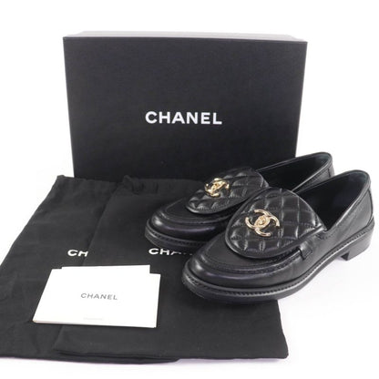 CHANEL G36646 Coco Mark Matelasse Turnlock Leather Loafer Black 37 With Box And