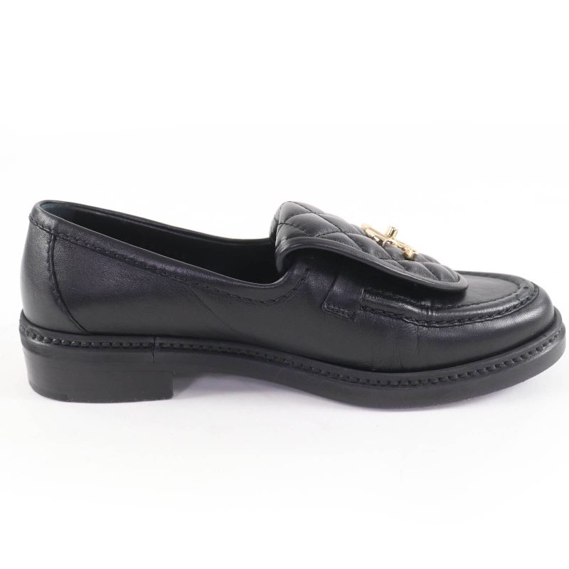 CHANEL G36646 Coco Mark Matelasse Turnlock Leather Loafer Black 37 With Box And