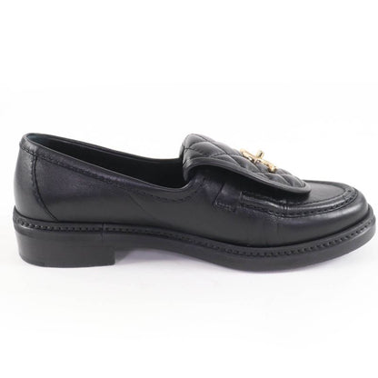 CHANEL G36646 Coco Mark Matelasse Turnlock Leather Loafer Black 37 With Box And