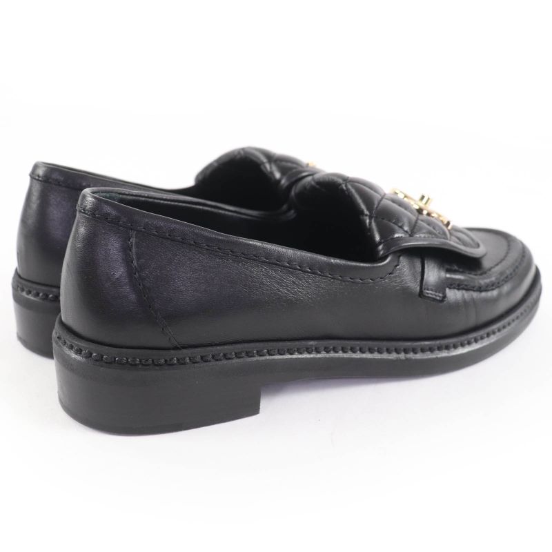 CHANEL G36646 Coco Mark Matelasse Turnlock Leather Loafer Black 37 With Box And