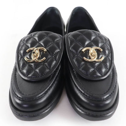 CHANEL G36646 Coco Mark Matelasse Turnlock Leather Loafer Black 37 With Box And