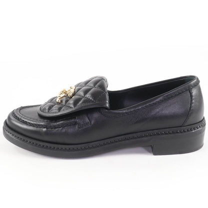 CHANEL G36646 Coco Mark Matelasse Turnlock Leather Loafer Black 37 With Box And