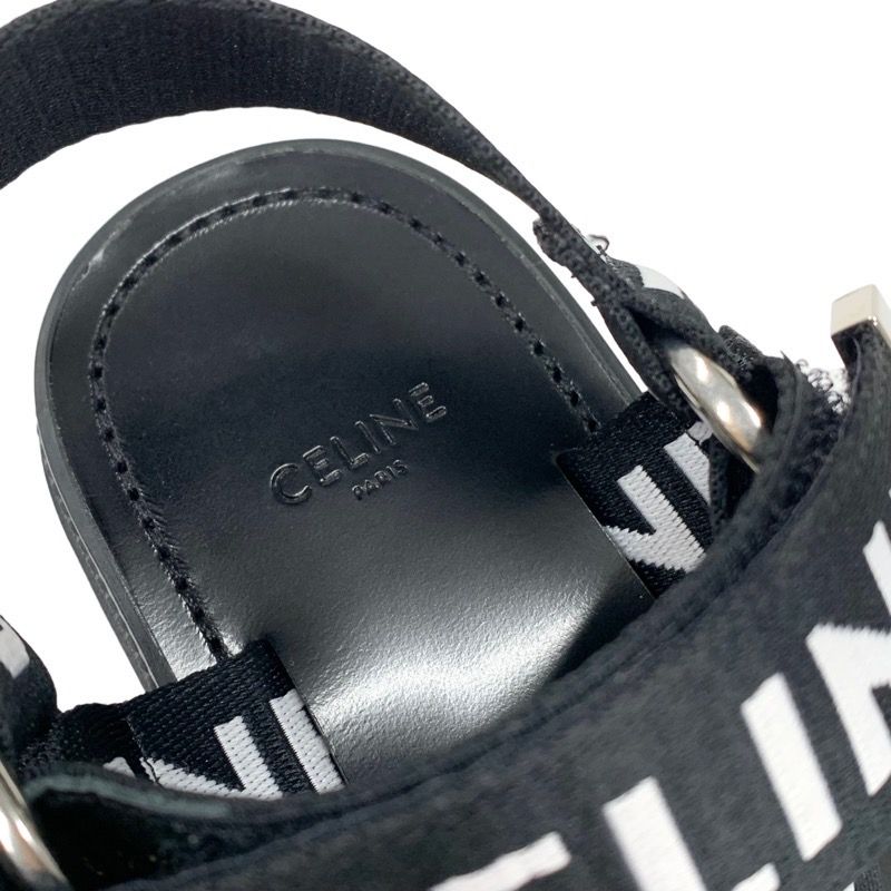 Celine Leo Strappy Sandals Shoes Fabric Leather Black White Black Sports