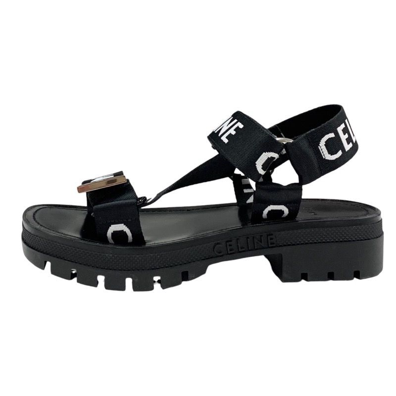 Celine Leo Strappy Sandals Shoes Fabric Leather Black White Black Sports