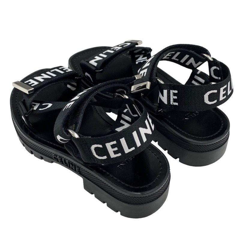Celine Leo Strappy Sandals Shoes Fabric Leather Black White Black Sports