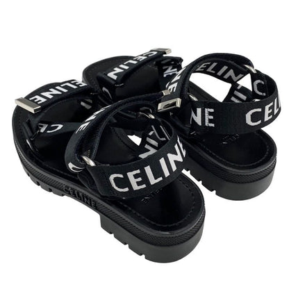 Celine Leo Strappy Sandals Shoes Fabric Leather Black White Black Sports