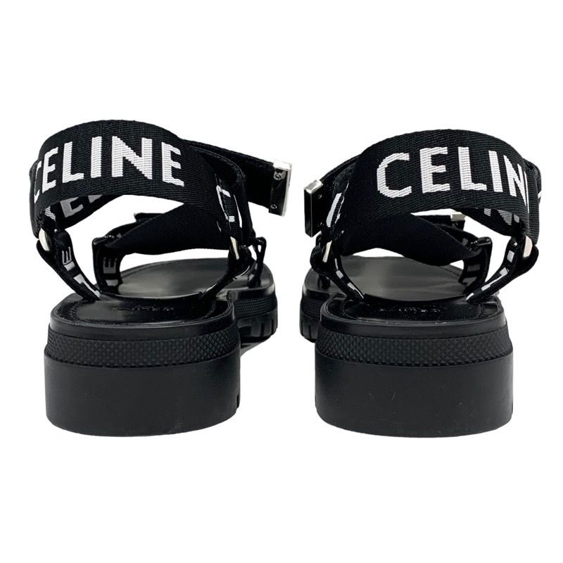 Celine Leo Strappy Sandals Shoes Fabric Leather Black White Black Sports