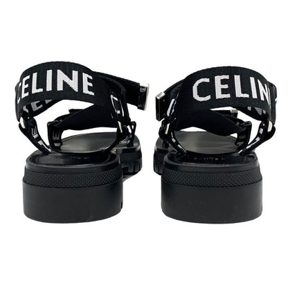 Celine Leo Strappy Sandals Shoes Fabric Leather Black White Black Sports