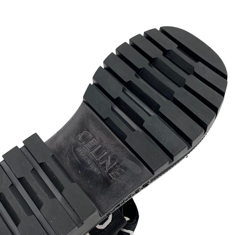 Celine Leo Strappy Sandals Shoes Fabric Leather Black White Black Sports