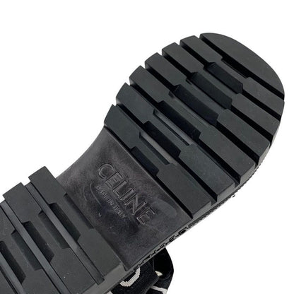 Celine Leo Strappy Sandals Shoes Fabric Leather Black White Black Sports