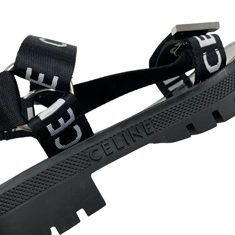 Celine Leo Strappy Sandals Shoes Fabric Leather Black White Black Sports