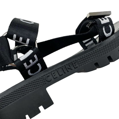 Celine Leo Strappy Sandals Shoes Fabric Leather Black White Black Sports