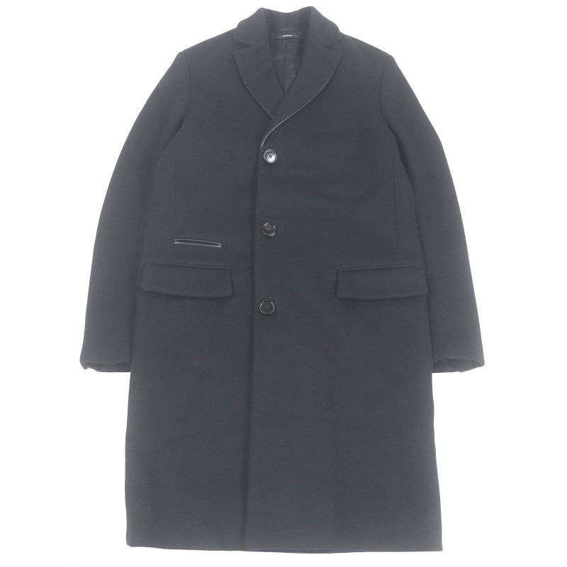 Hermes 21AW 100% Cashmere Lamb Leather Piping Chester Coat Black 44 With