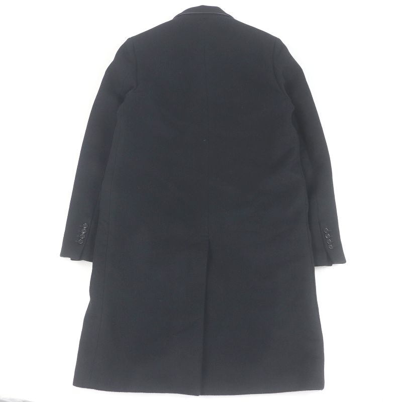 Hermes 21AW 100% Cashmere Lamb Leather Piping Chester Coat Black 44 With