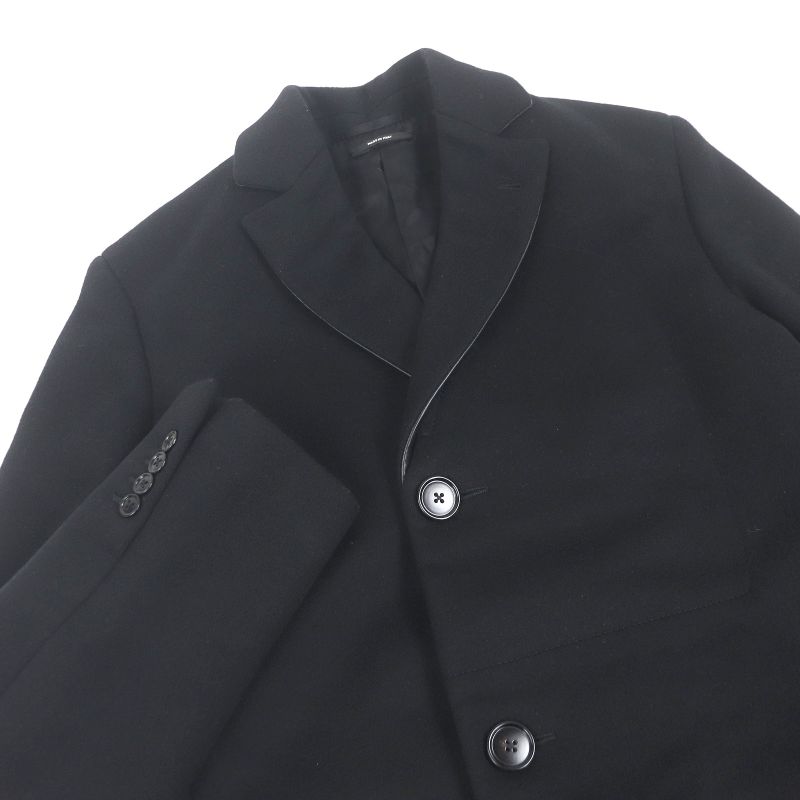 Hermes 21AW 100% Cashmere Lamb Leather Piping Chester Coat Black 44 With