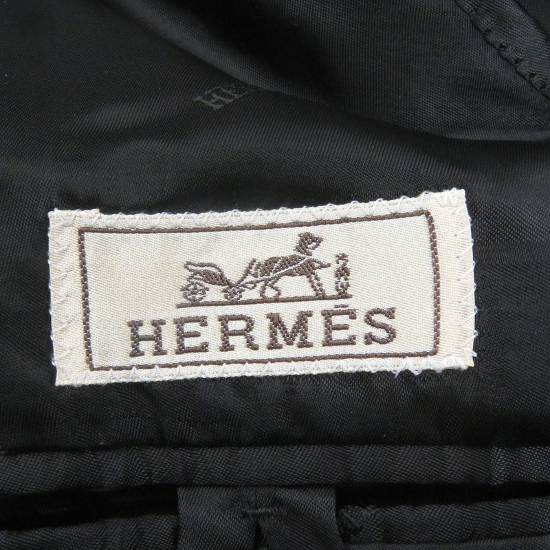Hermes 21AW 100% Cashmere Lamb Leather Piping Chester Coat Black 44 With
